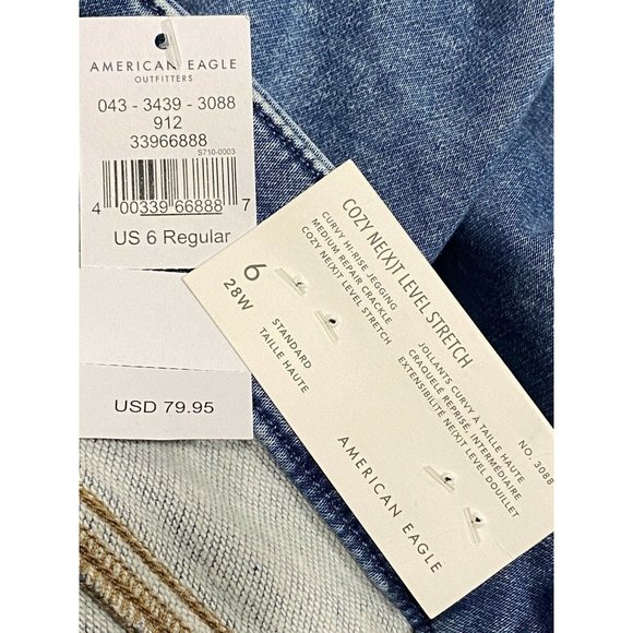 NWT AMERICAN EAGLE Cozy Next Lev Curvy Hi-Rise Jegging Jeans 6R Light Wash #668 - Picture 3 of 4